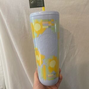 Starbucks Pastel Lavender Tumbler with Yellow Floral Pattern